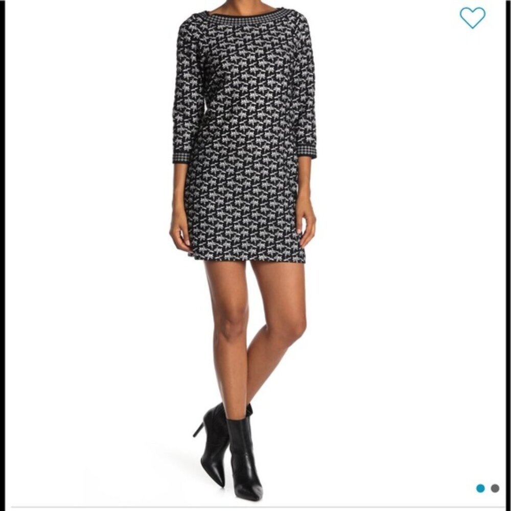 Max Studio NEW Knit Neutral Floral Sleeve Dress Graphic Print Boho Tunic XS